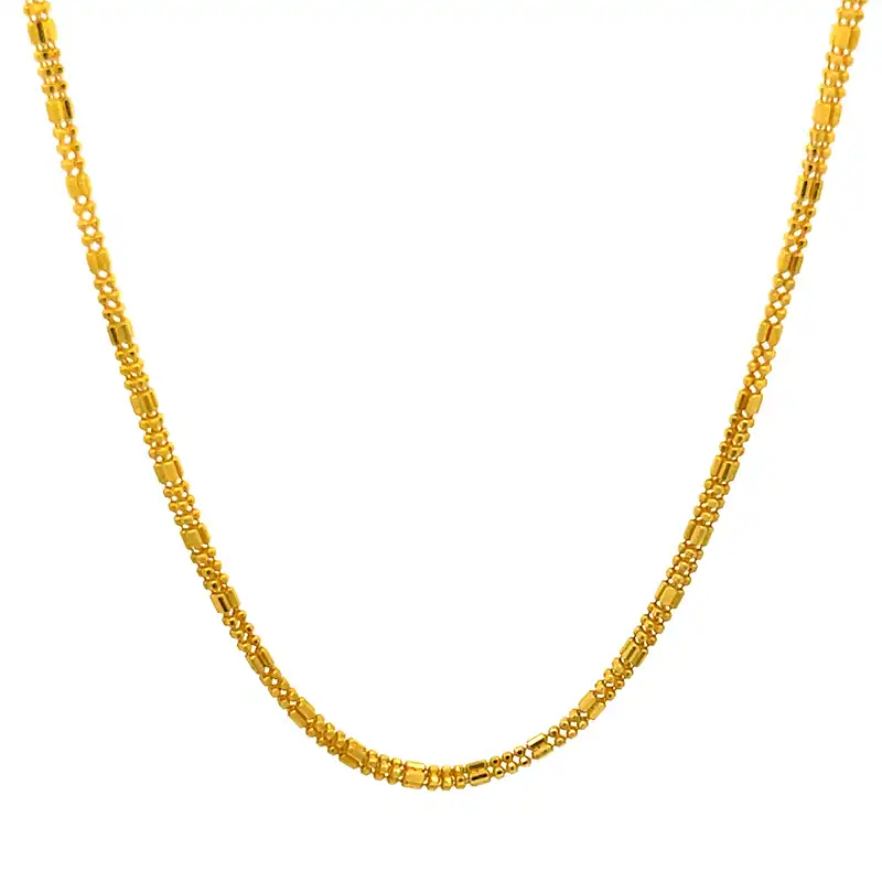 22K Yellow Gold Chain W/ Gold Capsule & Ball Beads - 18 inches